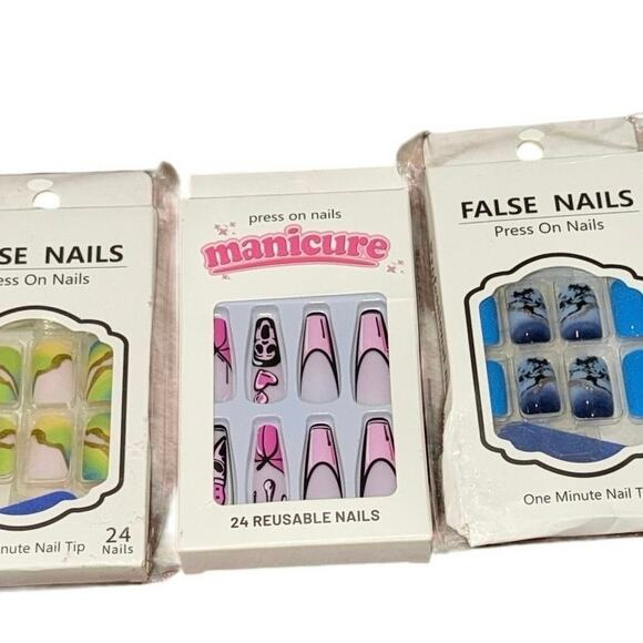 New Press On Nails Bundle of 3 Ghostface Horror Blue & Green Marble Reusable - Picture 2 of 16